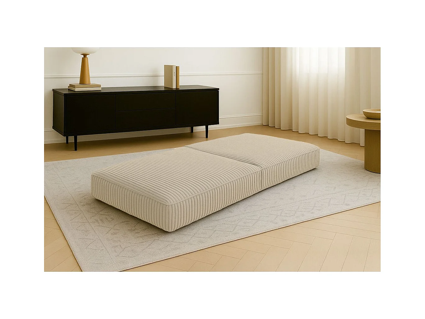 Pouf modulable et convertible - Velours côtelé XL - Beige