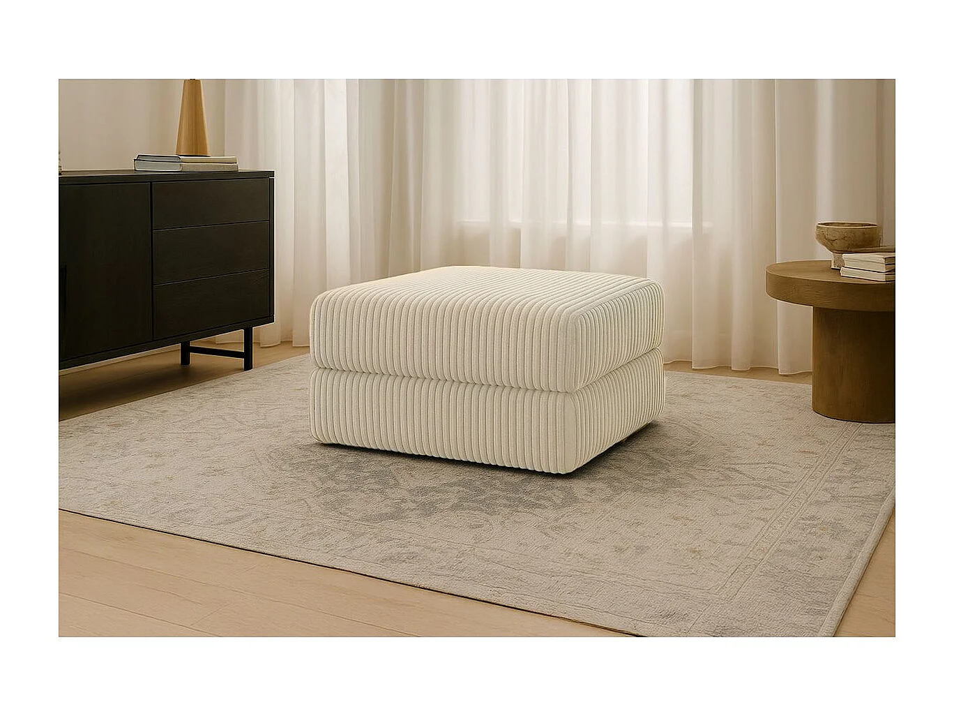 Pouf modulable et convertible - Velours côtelé XL - Beige