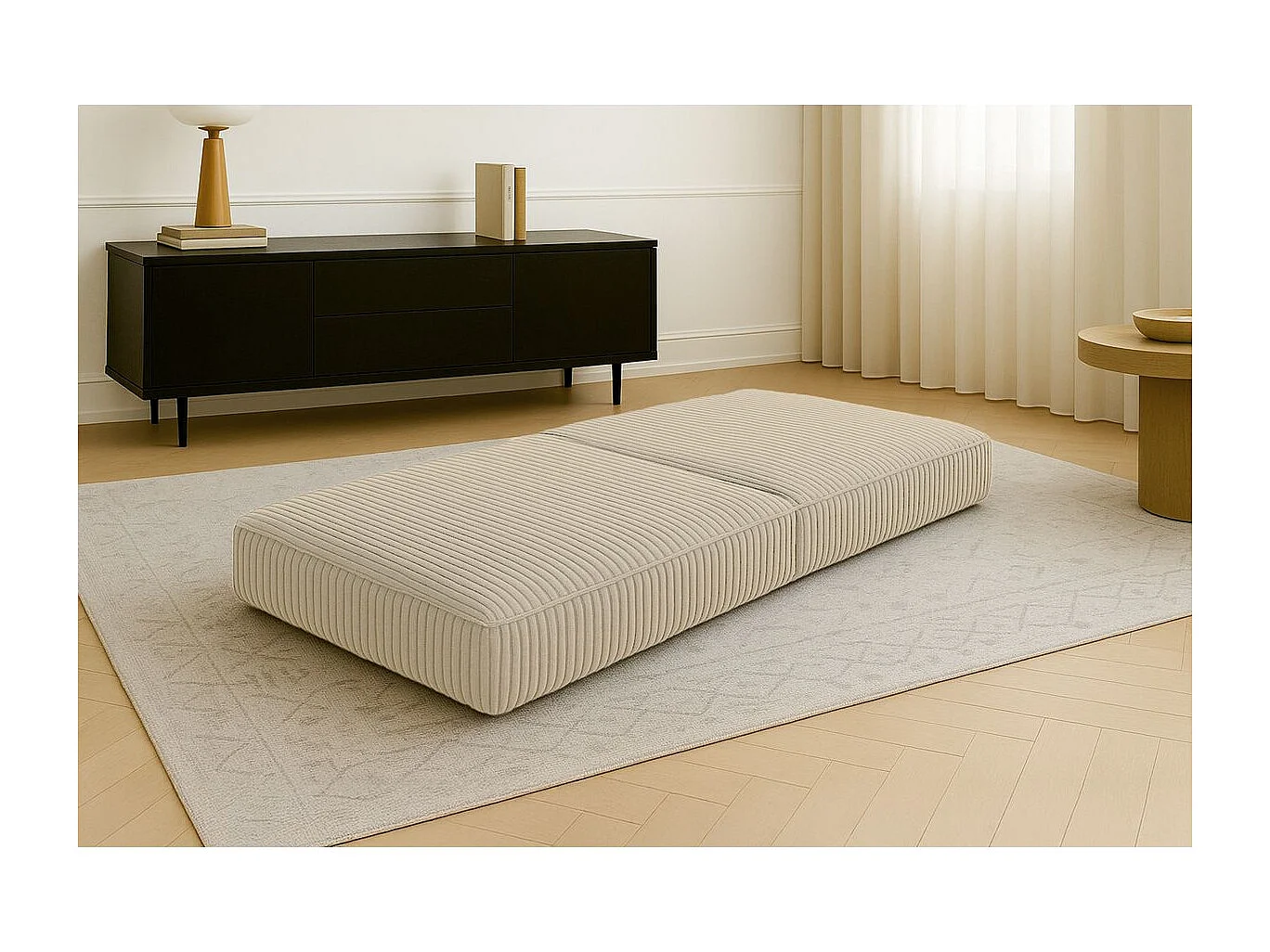 Pouf modulable et convertible - Velours côtelé XL - Beige