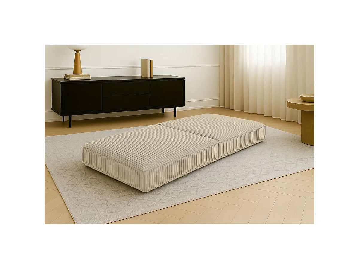 Pouf modulable et convertible - Velours côtelé XL - Beige