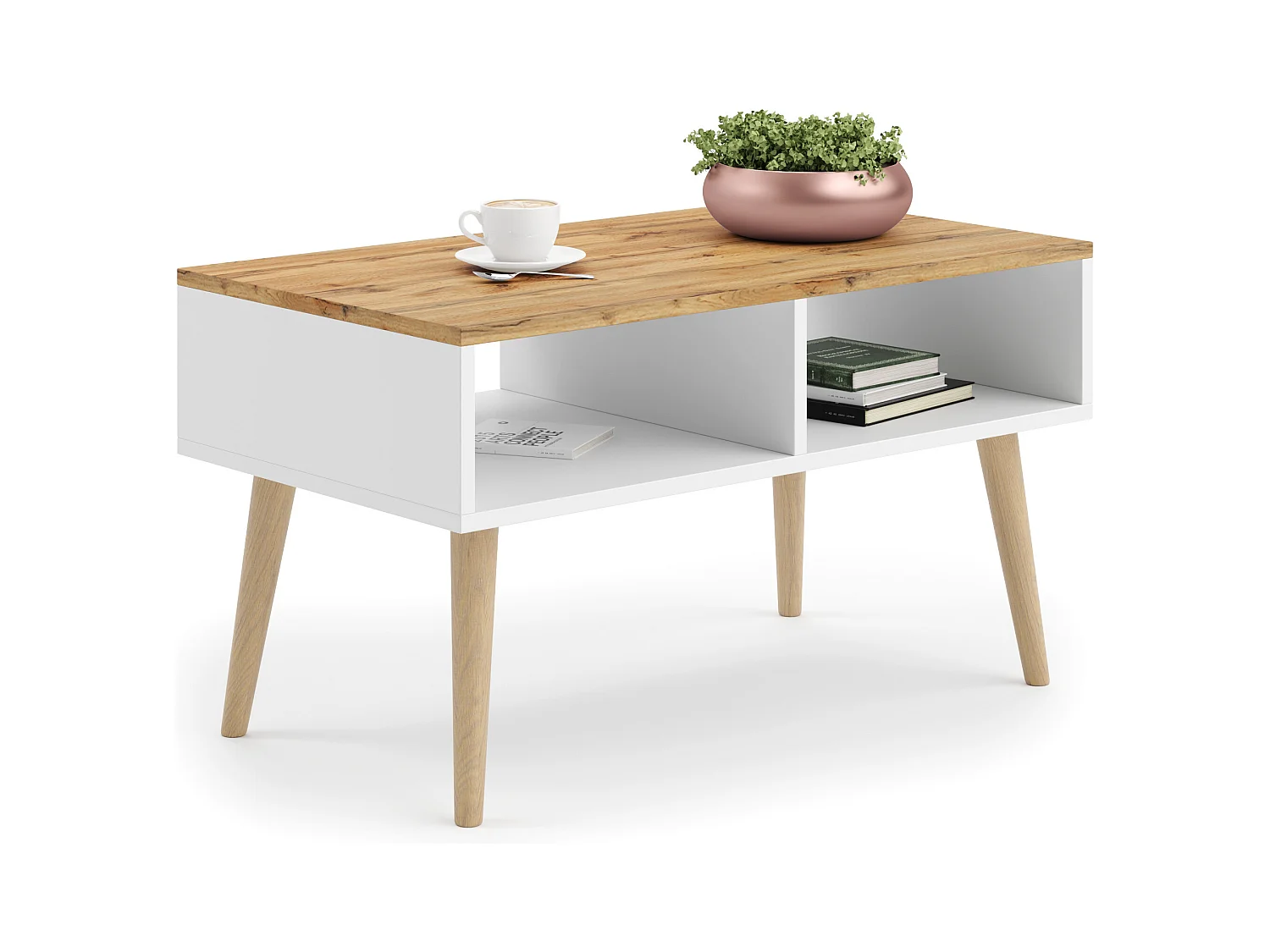 Table basse scandinave SLIMY - Chêne foncé - Blanc