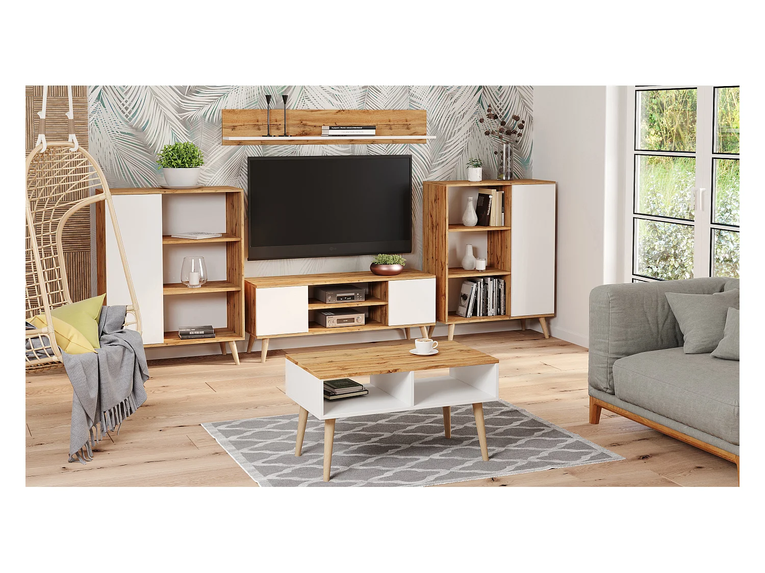 Table basse scandinave SLIMY - Chêne foncé - Blanc