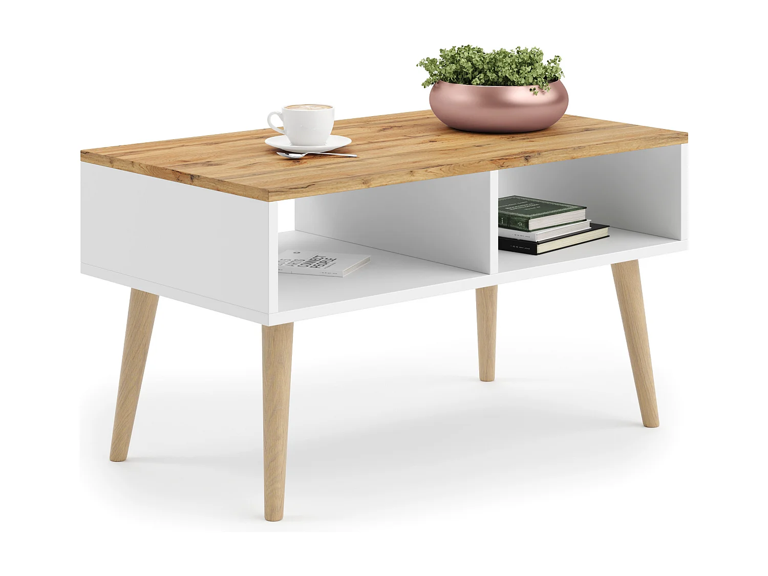 Table basse scandinave SLIMY - Chêne foncé - Blanc