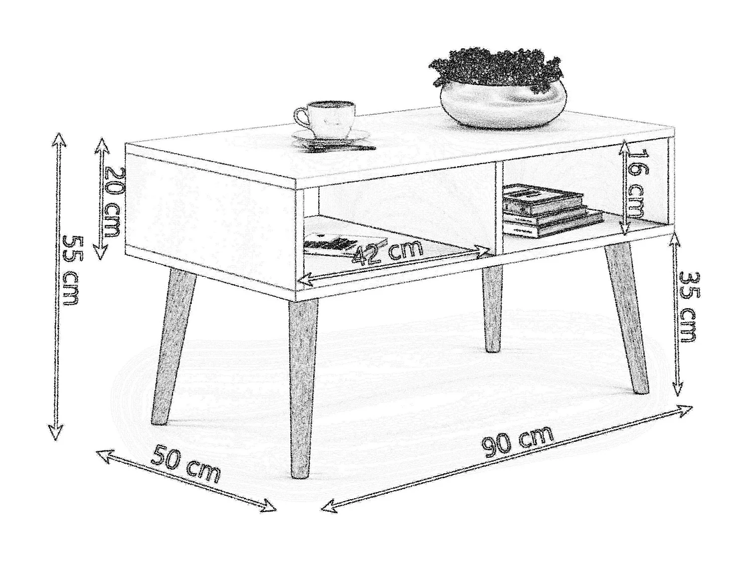 Table basse scandinave SLIMY - Chêne foncé - Blanc