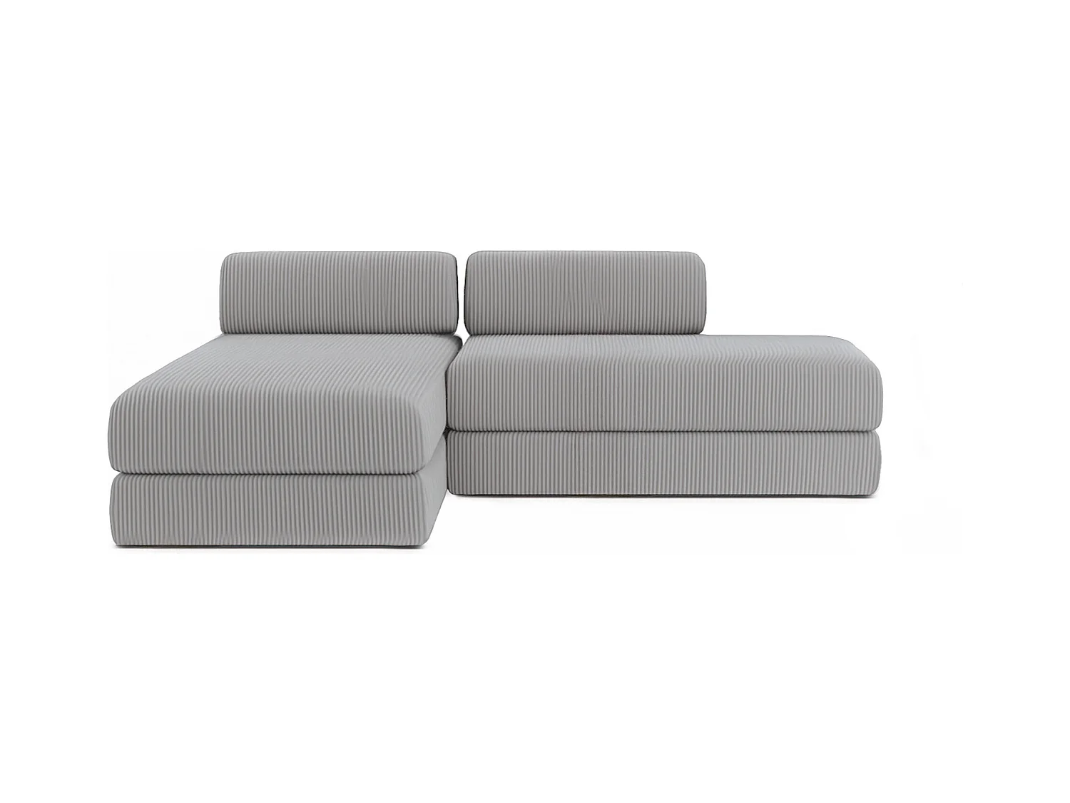 Canapé d'angle modulable et convertible 5 places - Velours côtelé - Gris clair