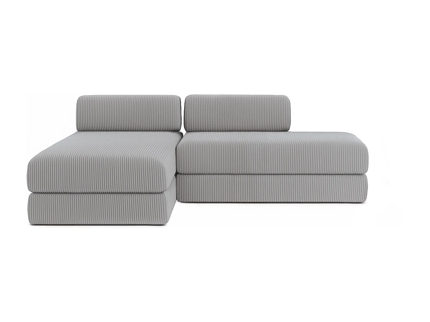 Canapé d'angle modulable et convertible 5 places - Velours côtelé - Gris clair