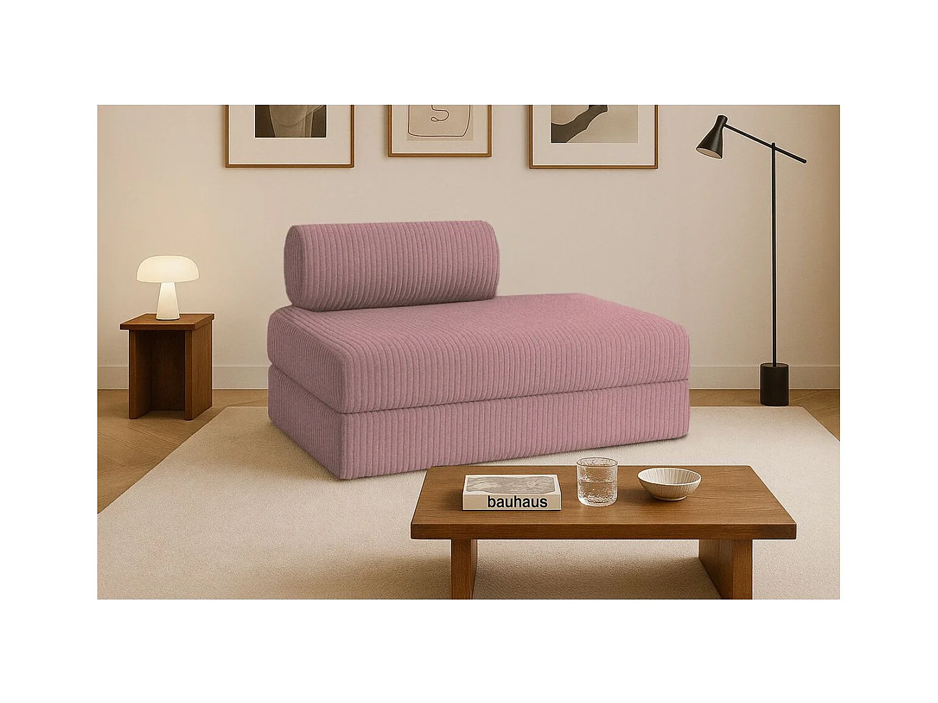 Canapé droit modulable et convertible 2 places - Velours côtelé XL - Rose