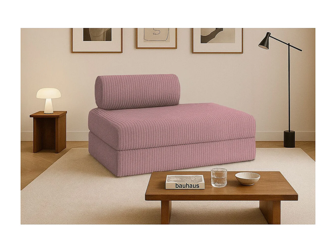 Canapé droit modulable et convertible 2 places - Velours côtelé XL - Rose