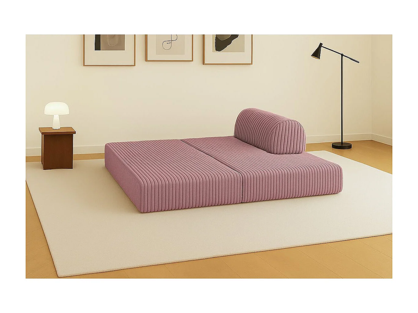 Canapé droit modulable et convertible 2 places - Velours côtelé XL - Rose