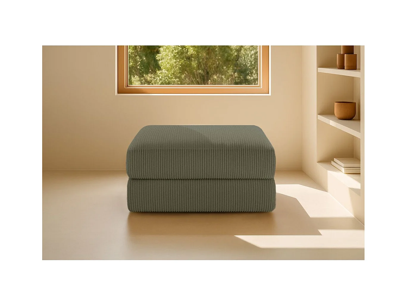 Pouf modulable et convertible - Velours côtelé - Vert