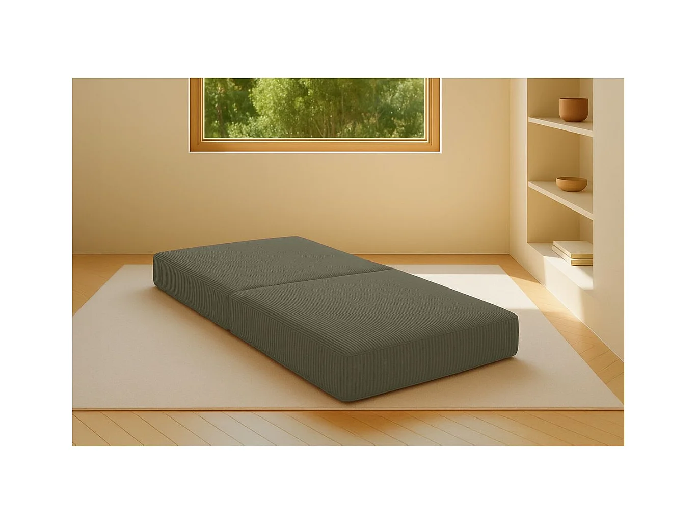 Pouf modulable et convertible - Velours côtelé - Vert
