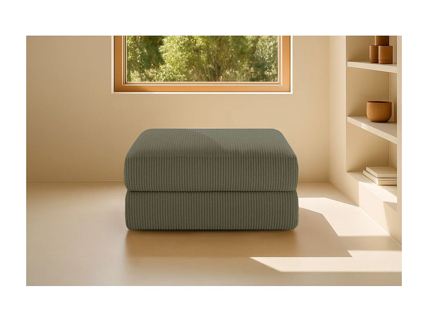 Pouf modulable et convertible - Velours côtelé - Vert
