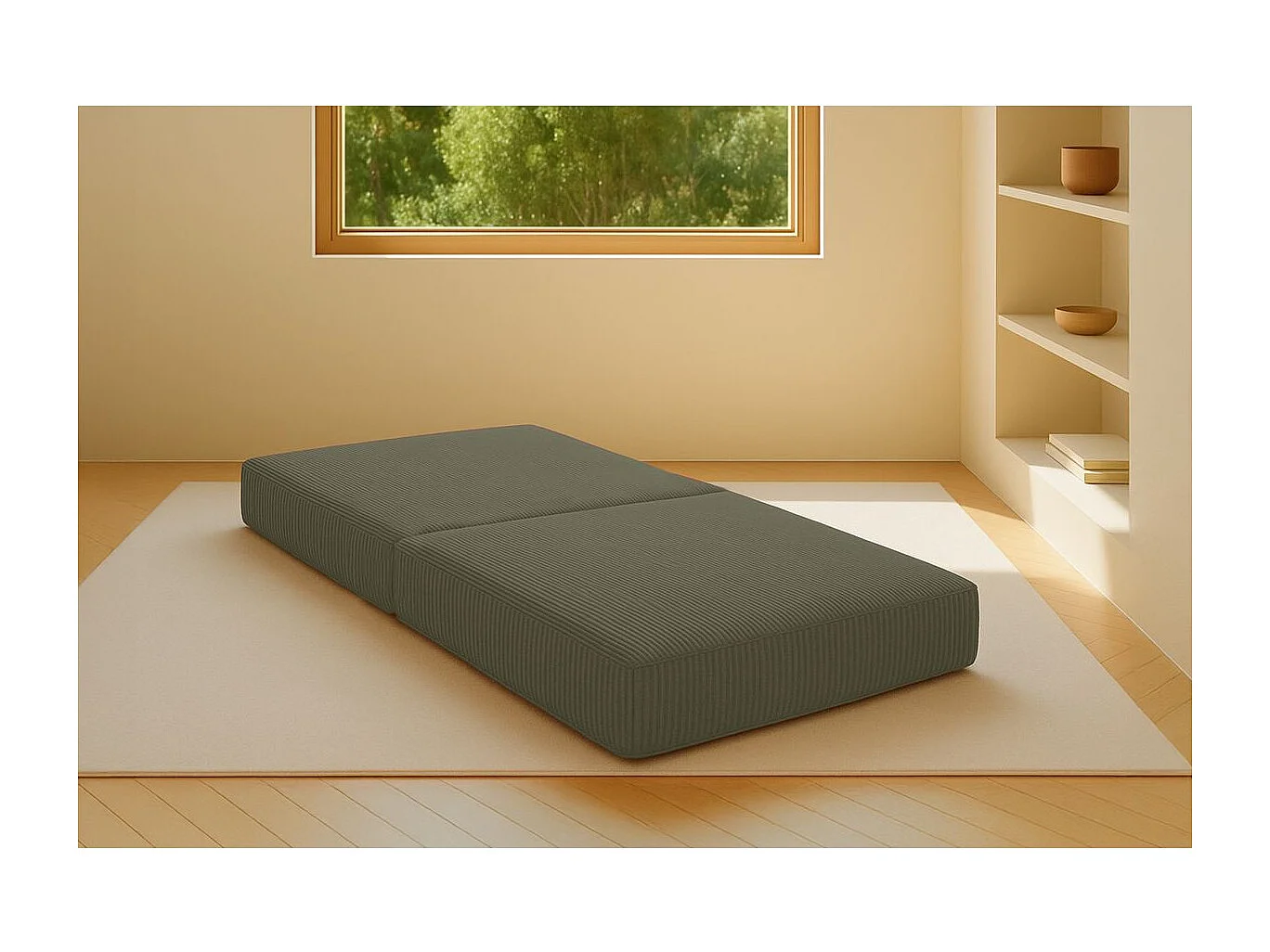 Pouf modulable et convertible - Velours côtelé - Vert