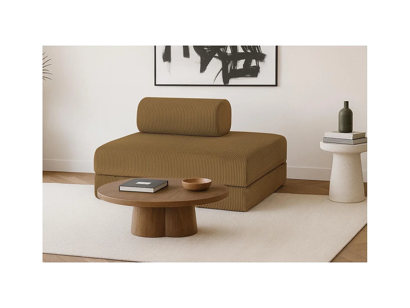 Canapé droit modulable et convertible 2 places - Velours côtelé - Jaune