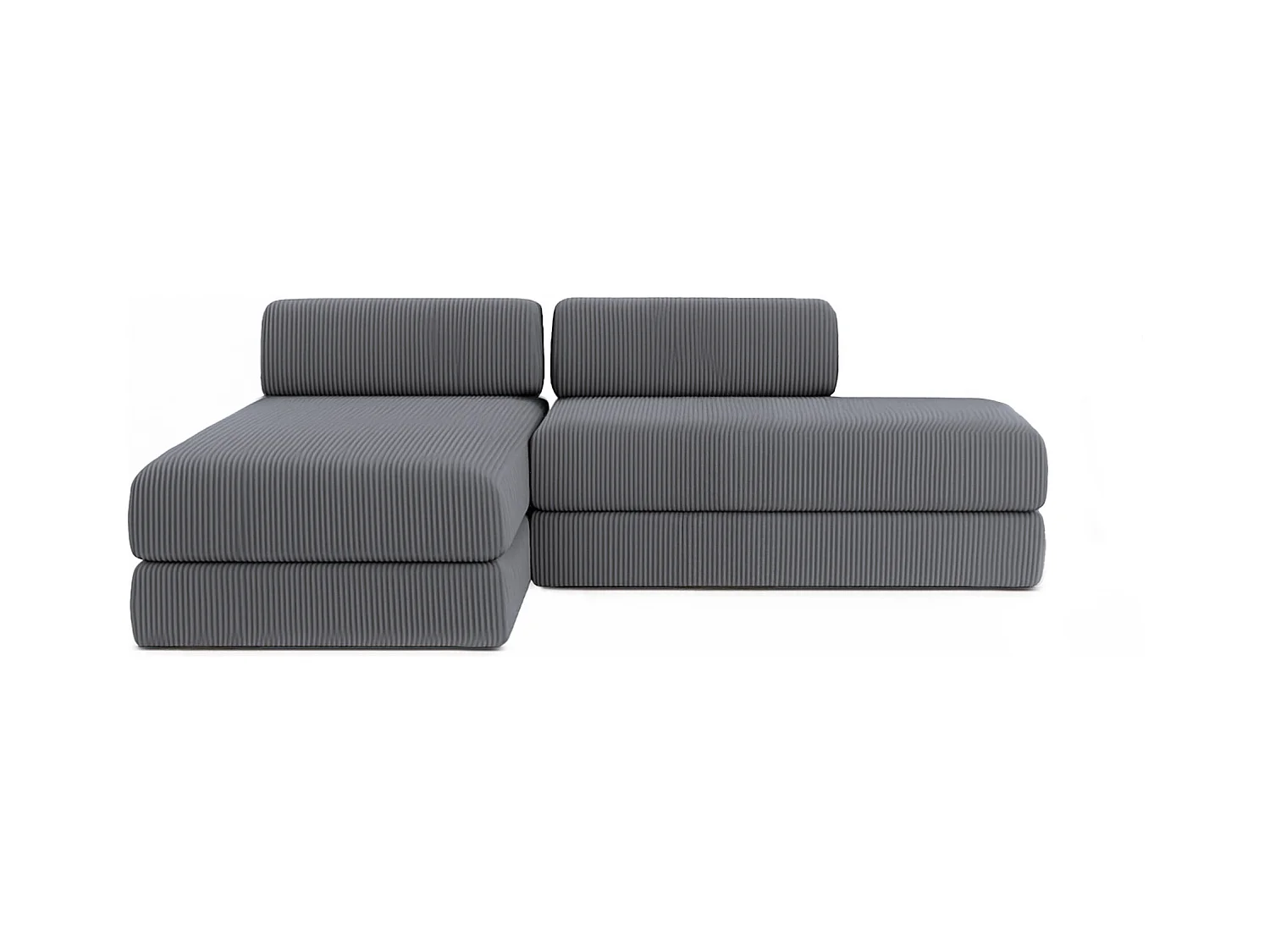 Canapé d'angle modulable et convertible 5 places - Velours côtelé - Gris