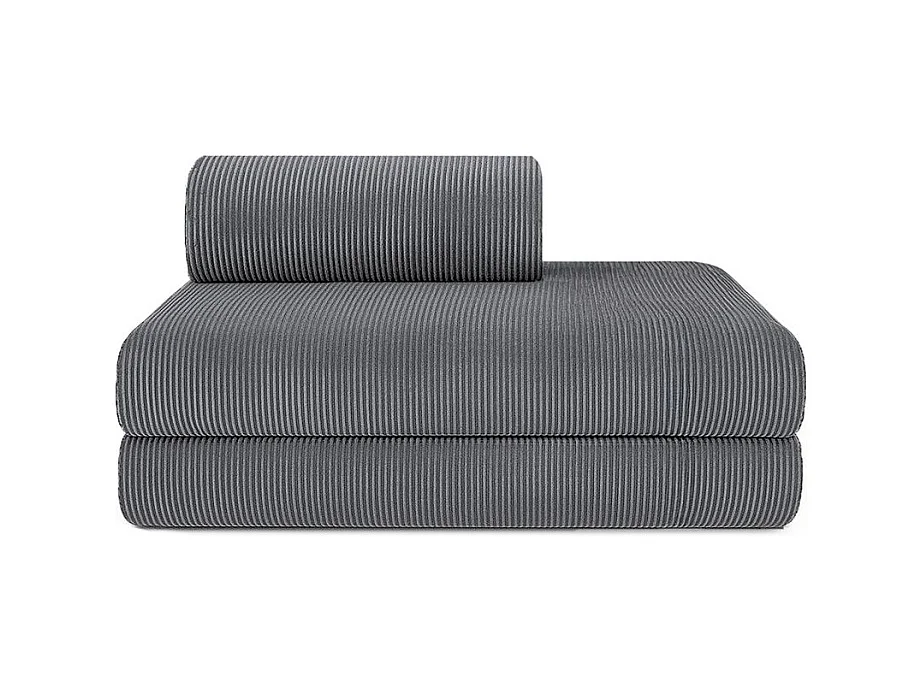 Canapé d'angle modulable et convertible 5 places - Velours côtelé - Gris