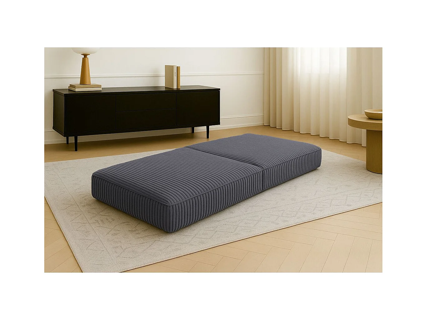 Pouf modulable et convertible - Velours côtelé XL - Gris