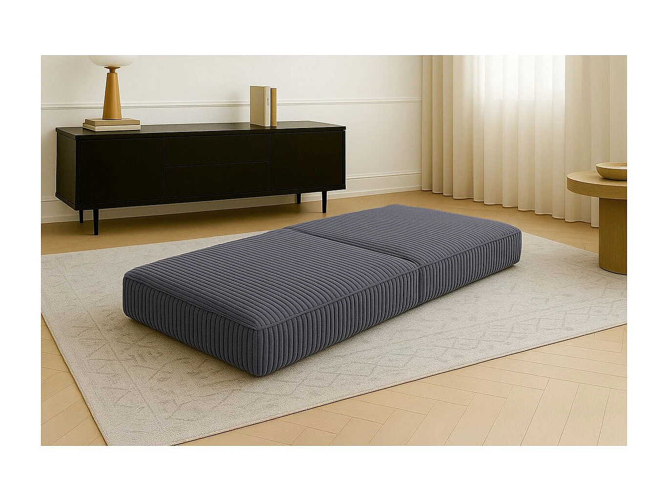 Pouf modulable et convertible - Velours côtelé XL - Gris