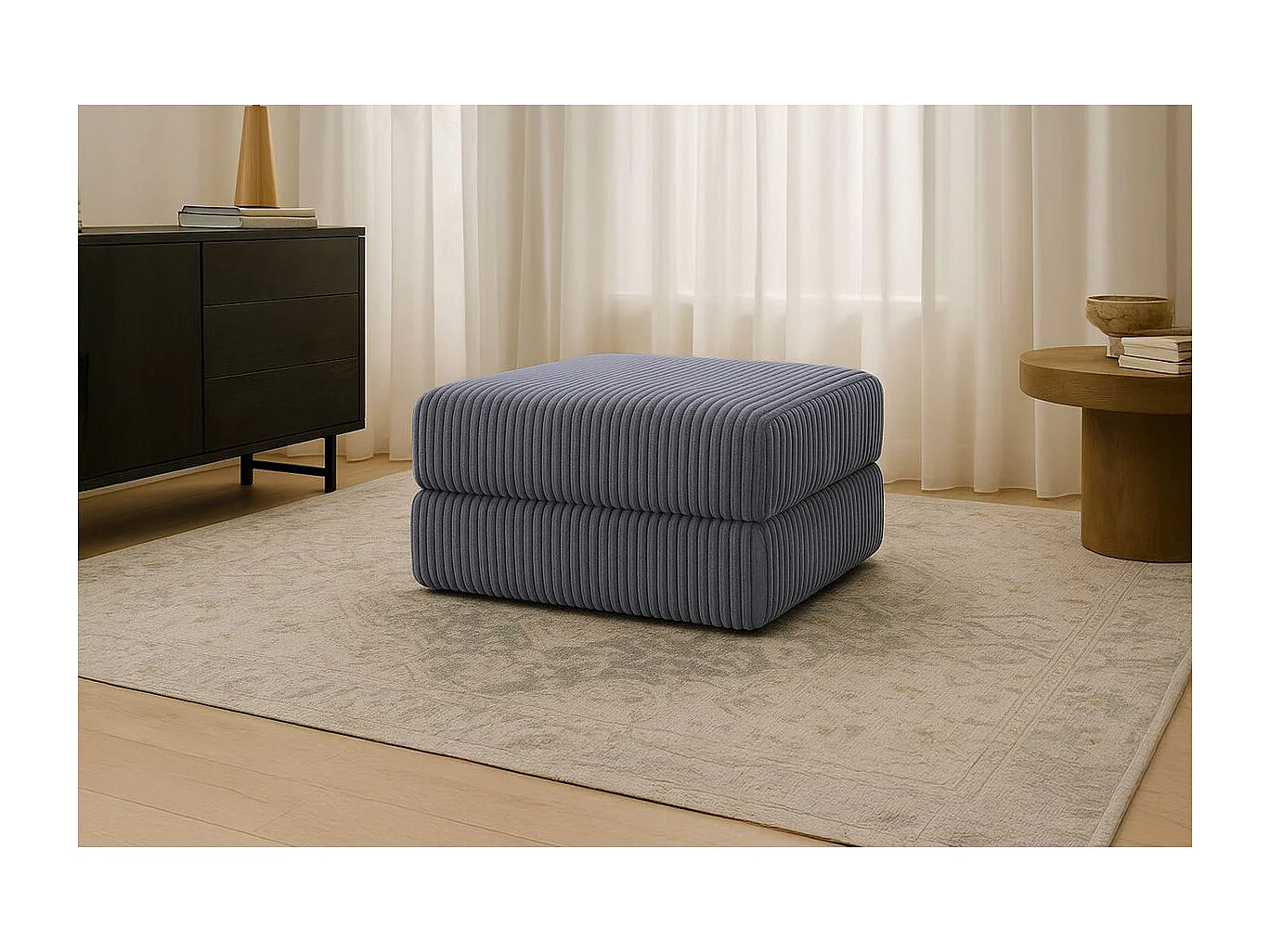 Pouf modulable et convertible - Velours côtelé XL - Gris