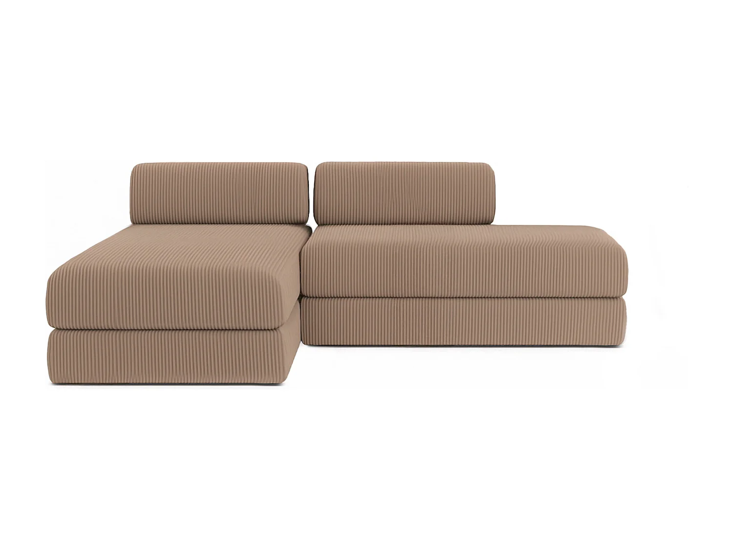 Canapé d'angle modulable et convertible 5 places - Velours côtelé - Taupe
