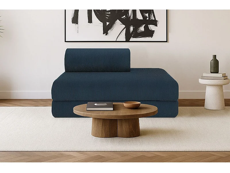 Canapé droit modulable et convertible 2 places - Velours côtelé - Bleu