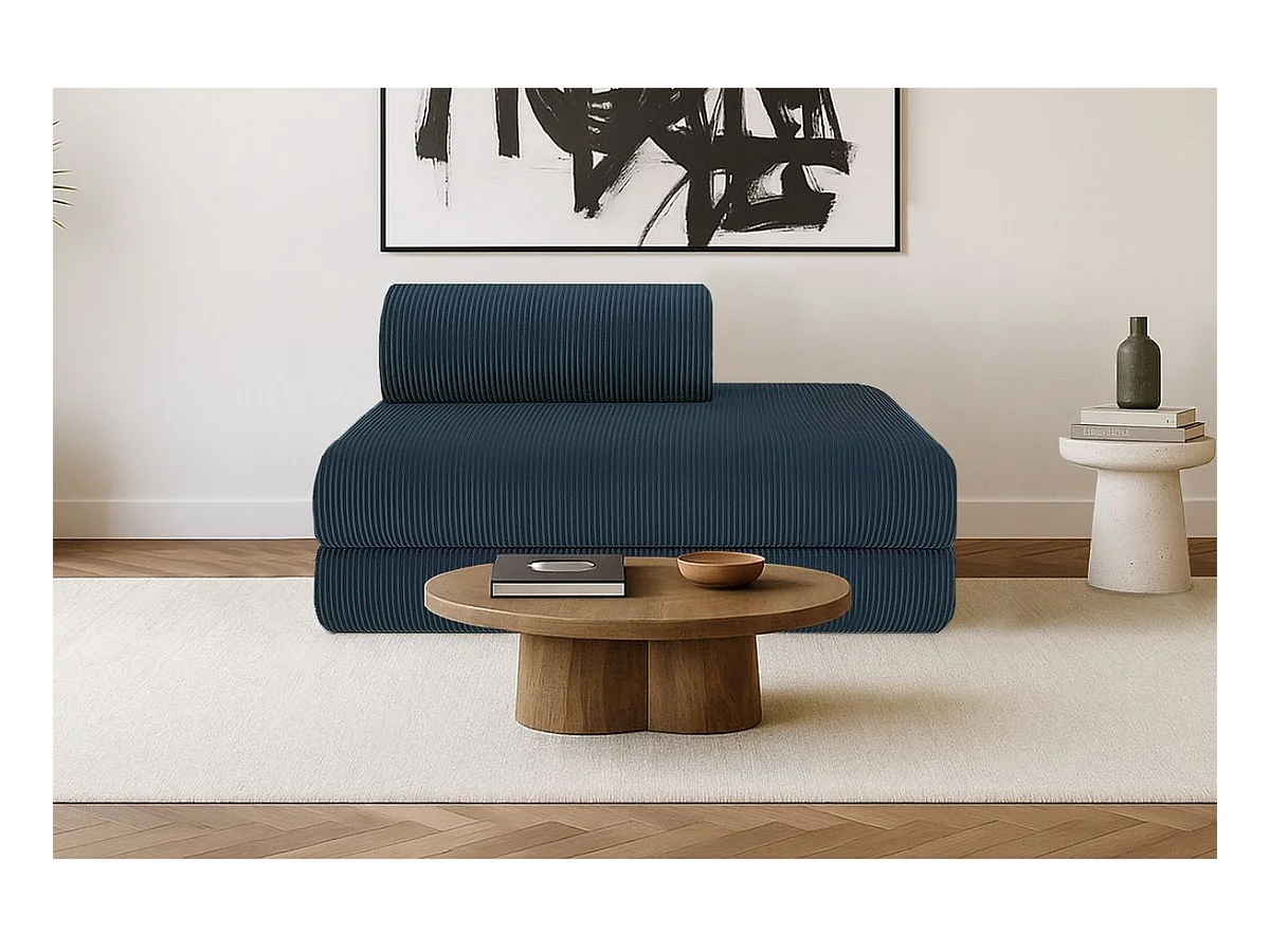 Canapé droit modulable et convertible 2 places - Velours côtelé - Bleu