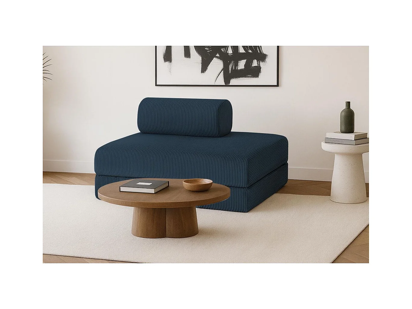 Canapé droit modulable et convertible 2 places - Velours côtelé - Bleu