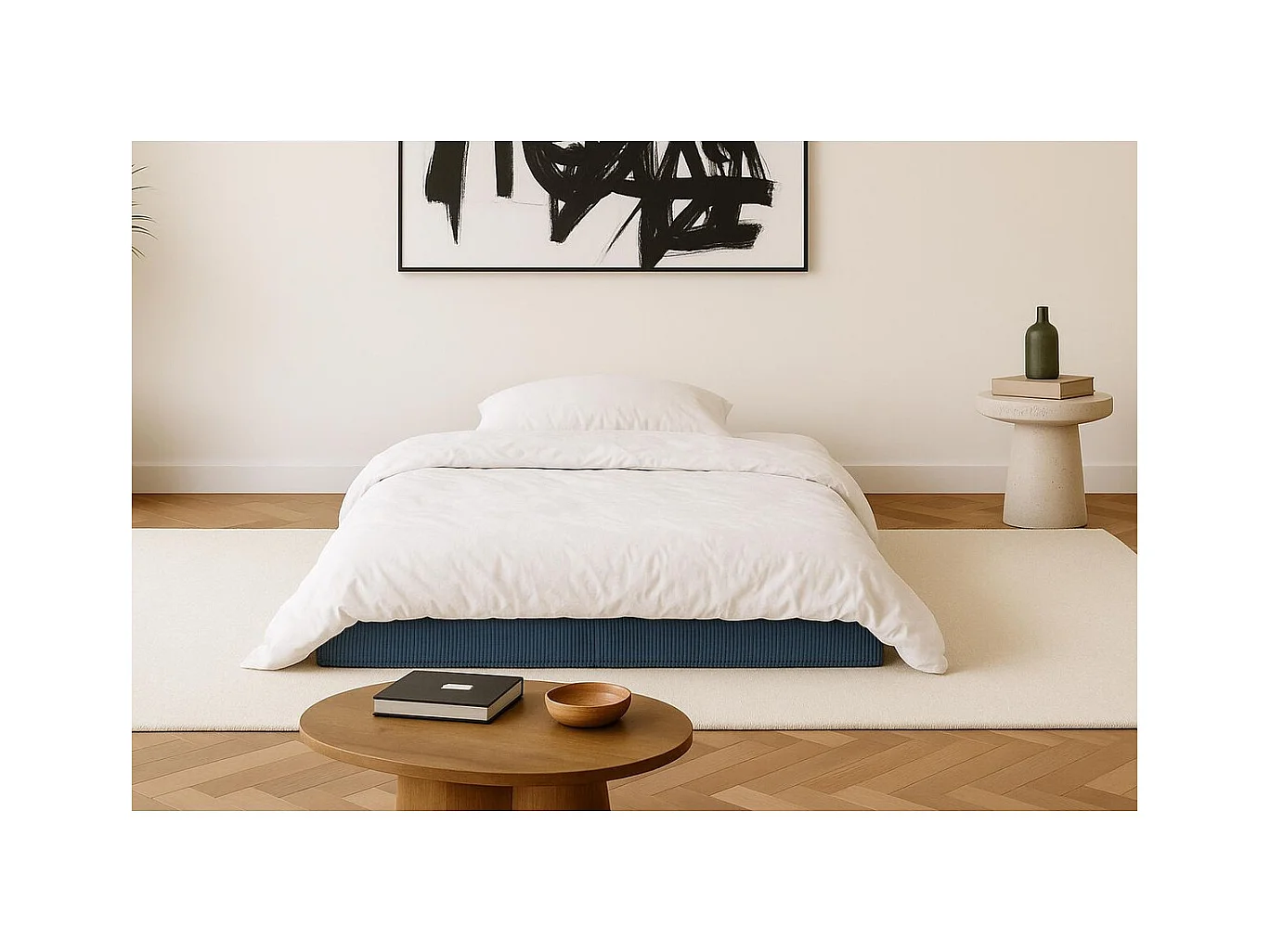 Canapé droit modulable et convertible 2 places - Velours côtelé - Bleu