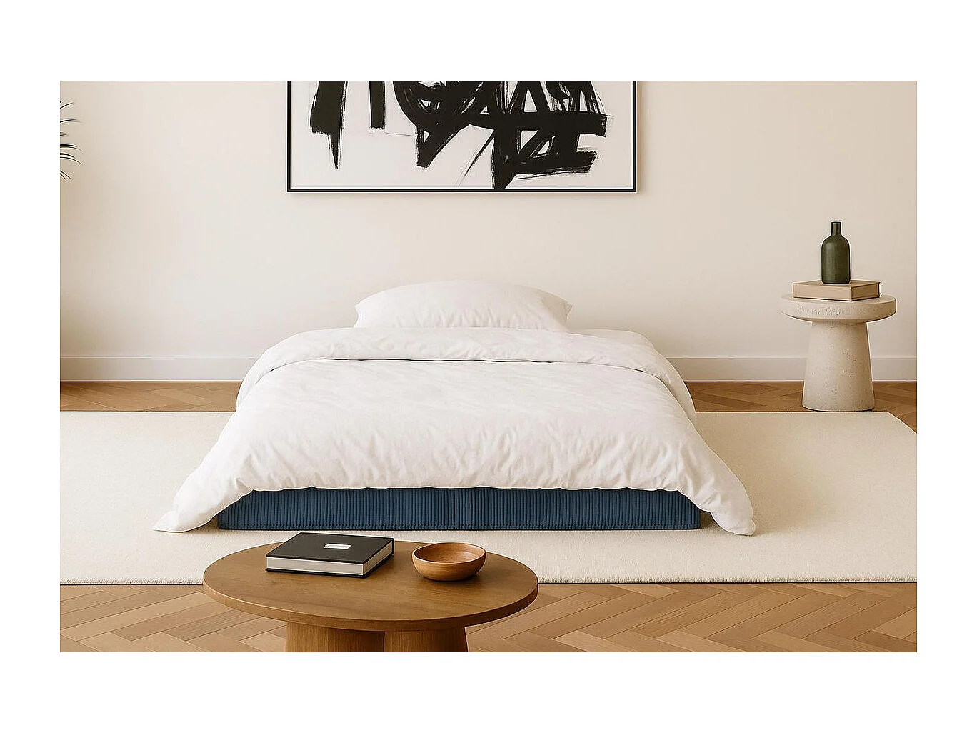 Canapé droit modulable et convertible 2 places - Velours côtelé - Bleu