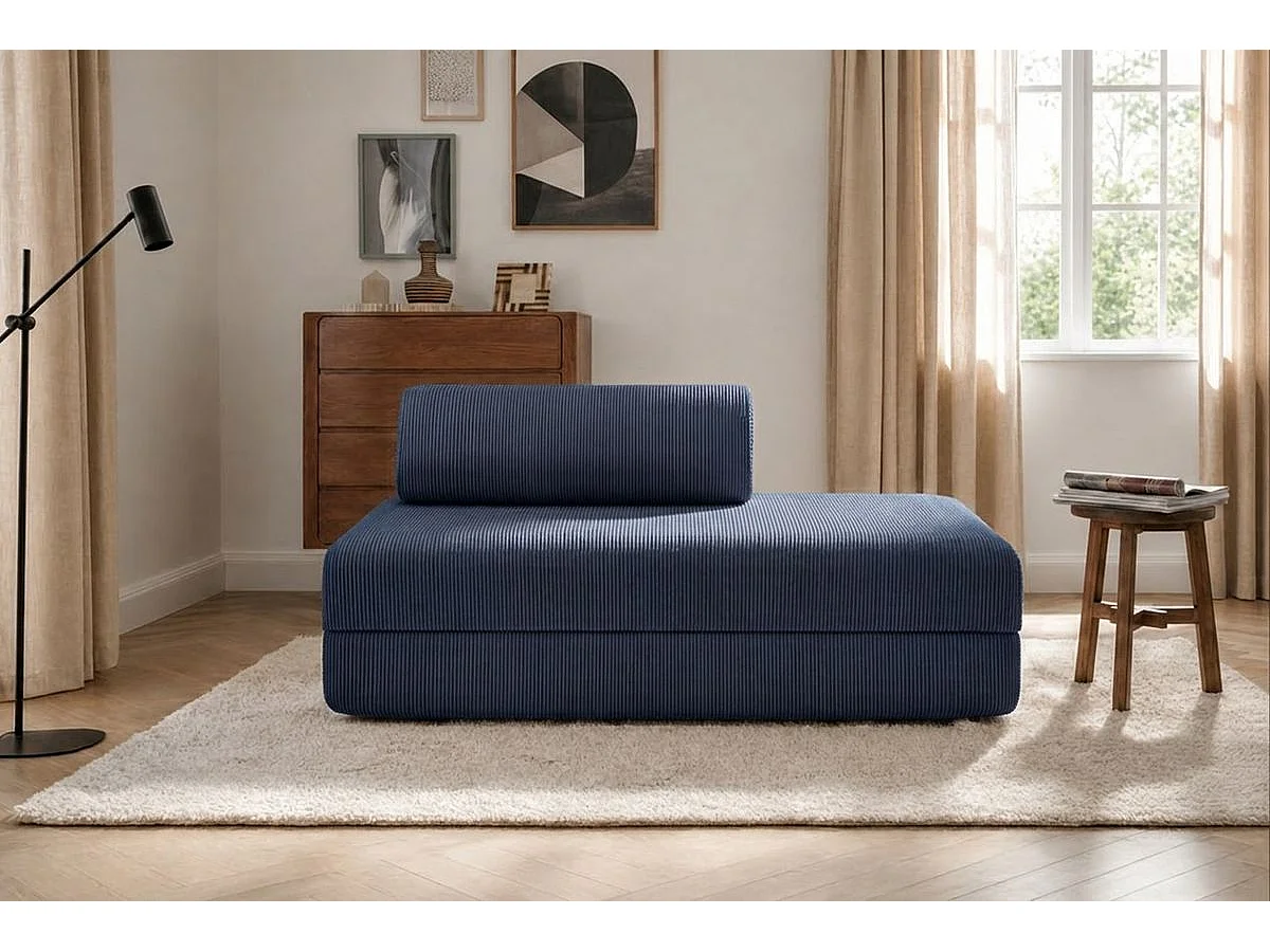 Canapé droit modulable et convertible 2 places - Velours côtelé - Bleu