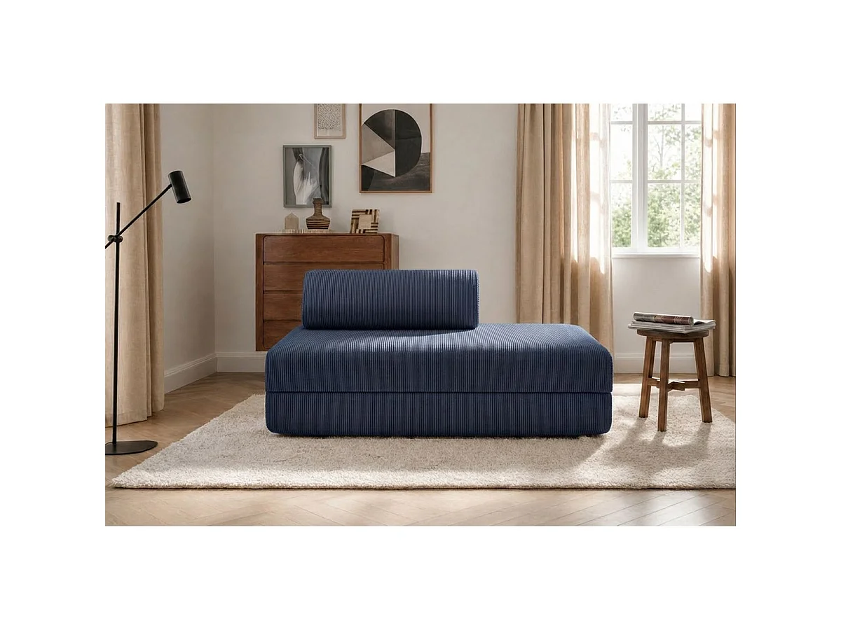 Canapé droit modulable et convertible 2 places - Velours côtelé - Bleu
