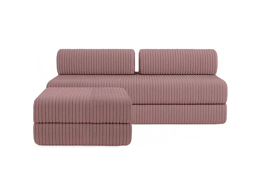 Canapé d'angle modulable et convertible 4 places - Velours côtelé XL - Rose