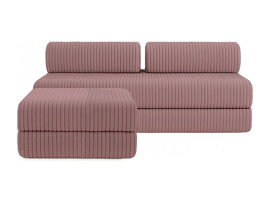 Canapé d'angle modulable et convertible 4 places - Velours côtelé XL - Rose