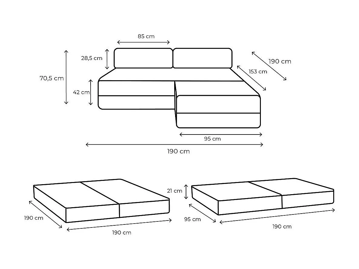Canapé d'angle modulable et convertible 4 places - Velours côtelé XL - Rose