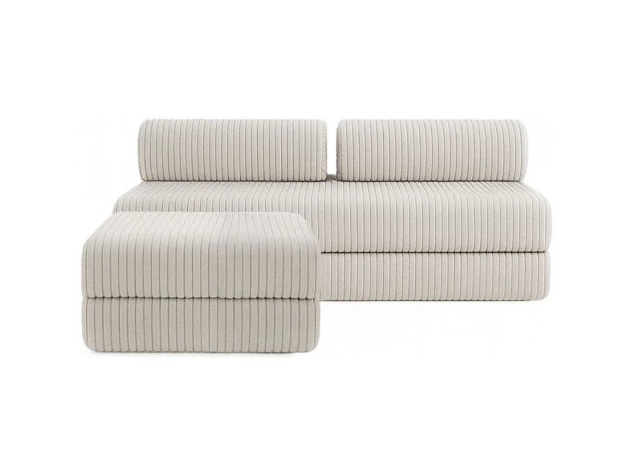 Canapé d'angle modulable et convertible 4 places - Velours côtelé XL - Blanc