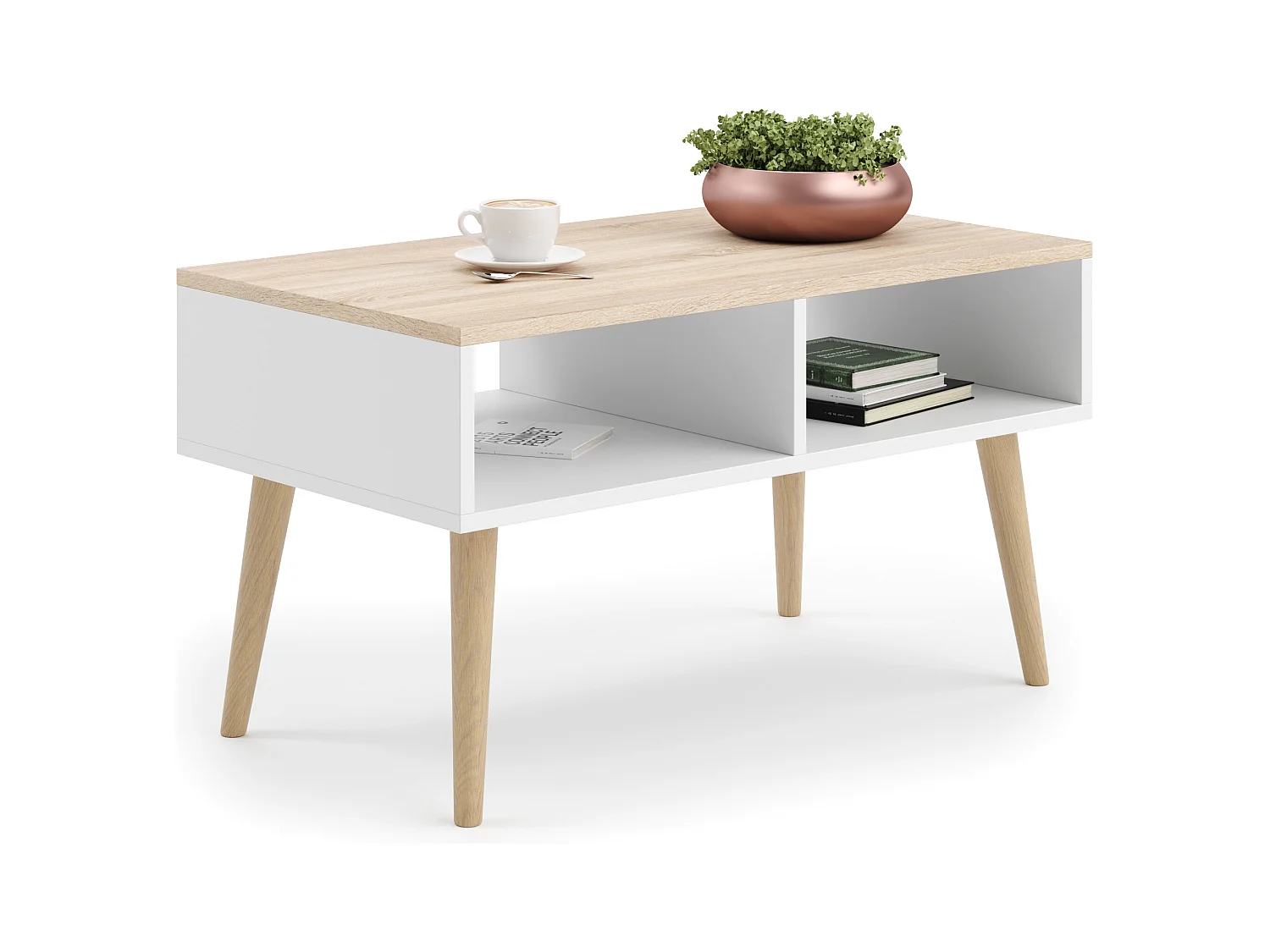 Table basse scandinave SLIMY - Chêne claire - Blanc