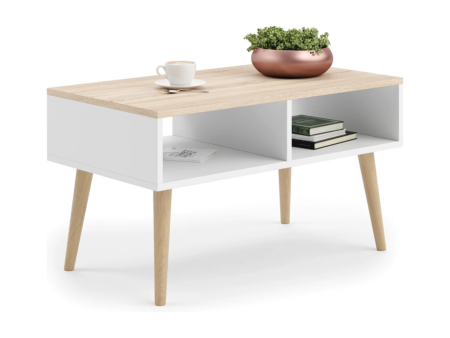 Table basse scandinave SLIMY - Chêne claire - Blanc
