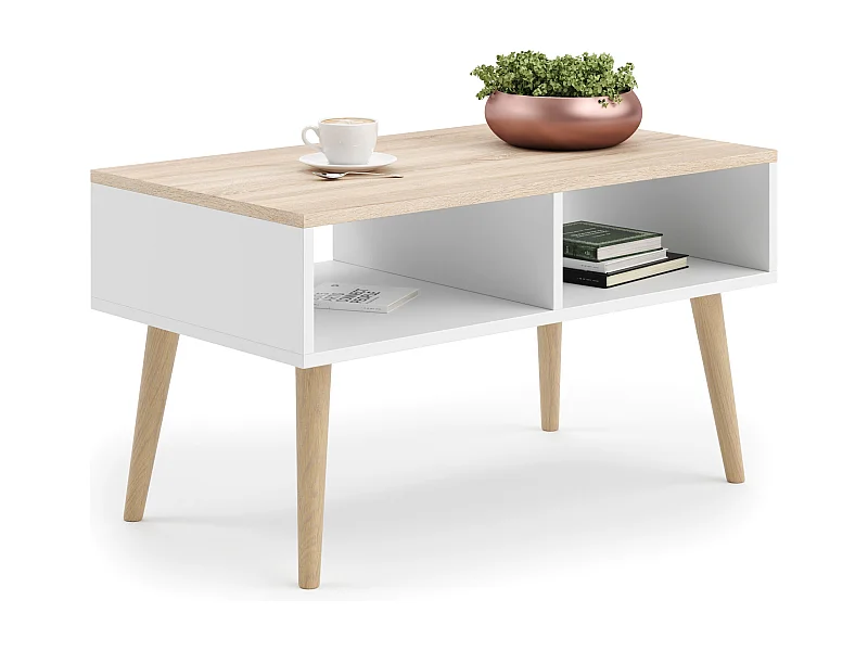 Table basse scandinave SLIMY - Chêne claire - Blanc