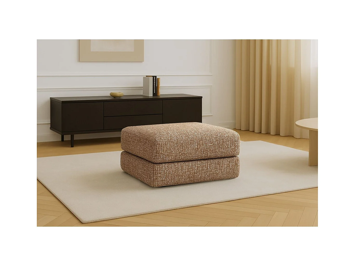 Pouf modulable et convertible - Tissu tweed - Marron