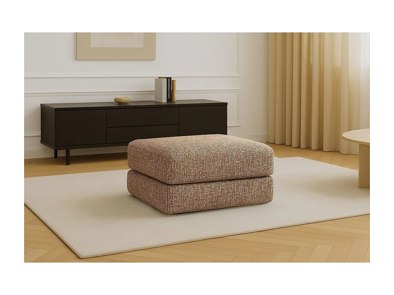 Pouf modulable et convertible - Tissu tweed - Marron