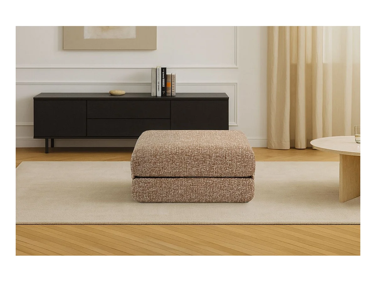 Pouf modulable et convertible - Tissu tweed - Marron