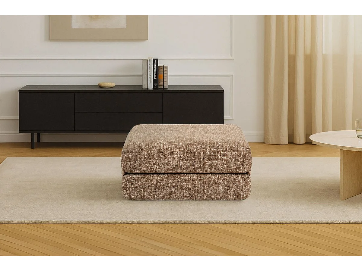 Pouf modulable et convertible - Tissu tweed - Marron