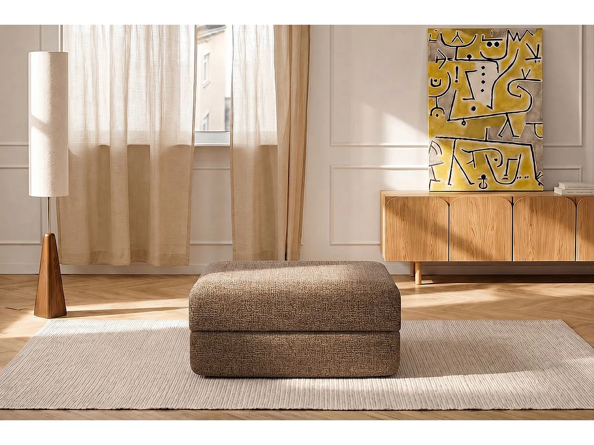 Pouf modulable et convertible - Tissu tweed - Marron