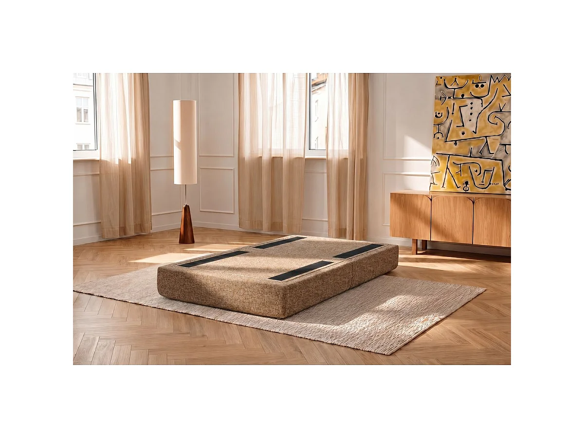 Pouf modulable et convertible - Tissu tweed - Marron