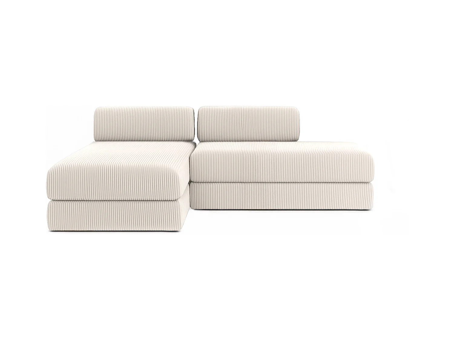 Canapé d'angle modulable et convertible 5 places - Velours côtelé - Blanc