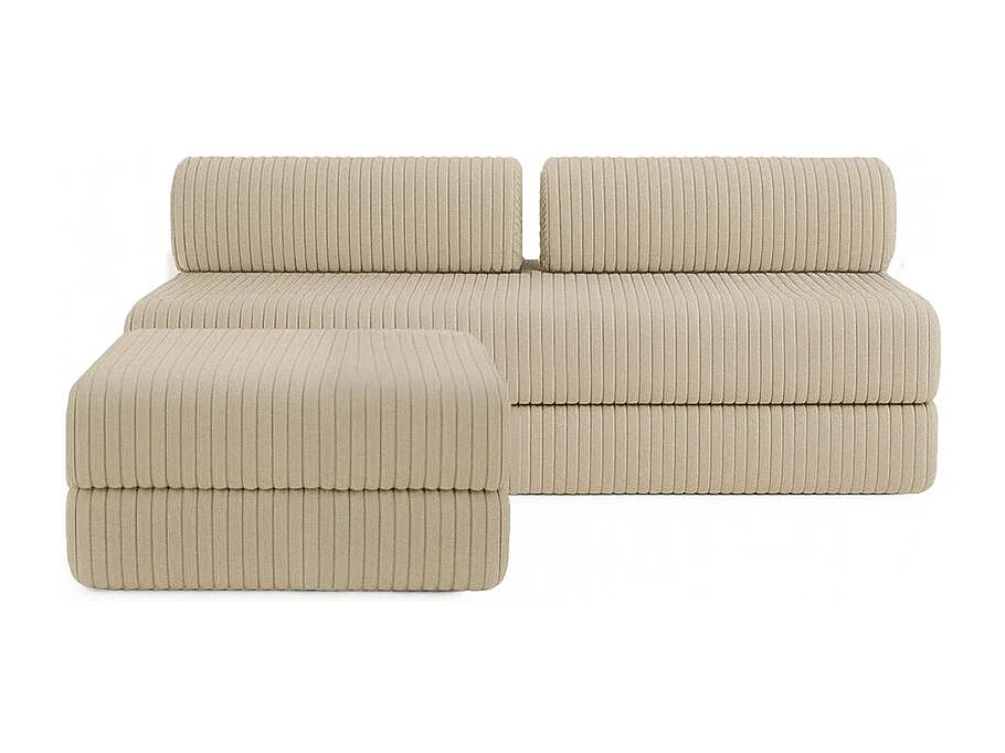 Canapé d'angle modulable et convertible 4 places - Velours côtelé XL - Beige