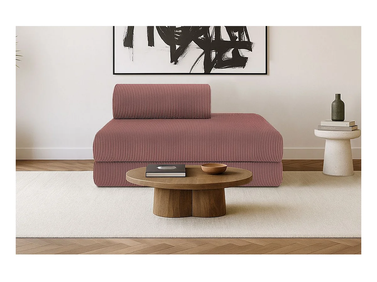 Canapé droit modulable et convertible 2 places - Velours côtelé - Rose