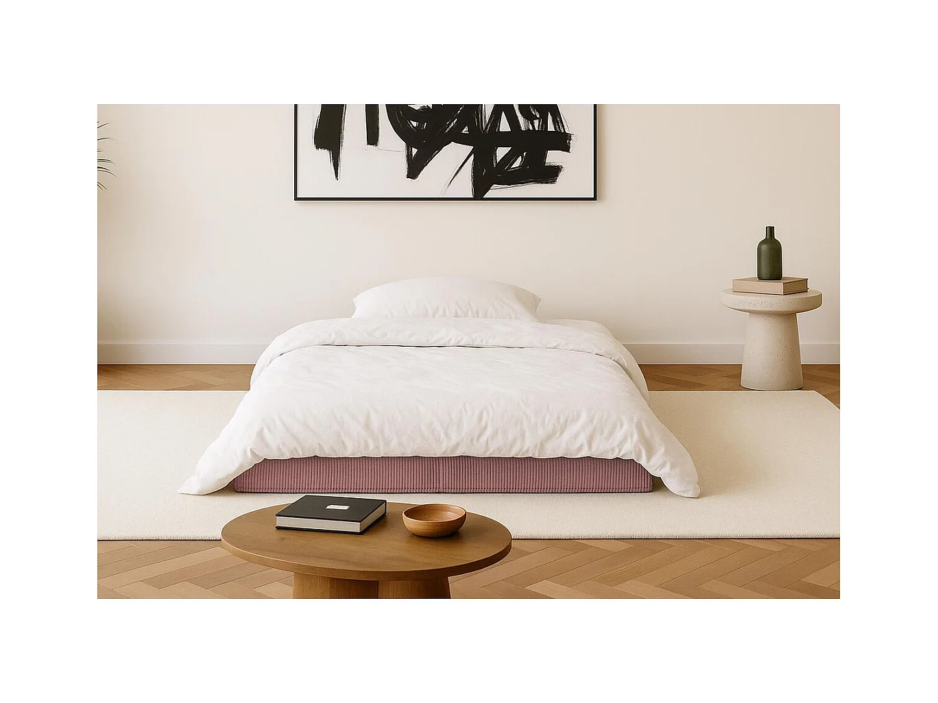 Canapé droit modulable et convertible 2 places - Velours côtelé - Rose