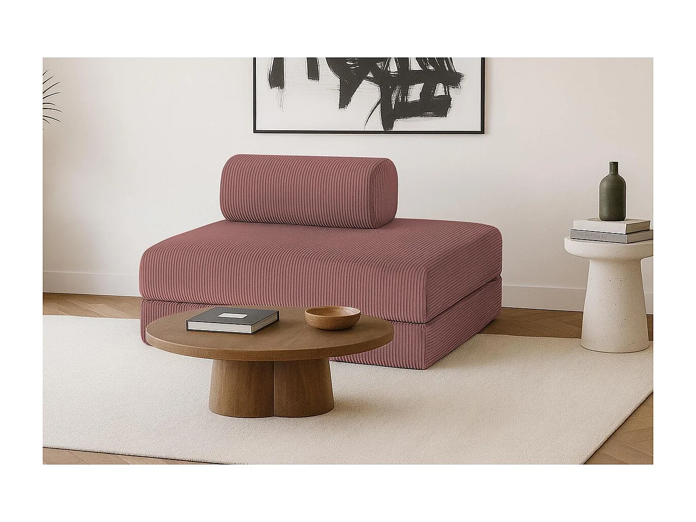 Canapé droit modulable et convertible 2 places - Velours côtelé - Rose