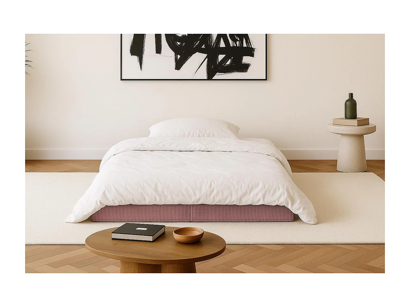 Canapé droit modulable et convertible 2 places - Velours côtelé - Rose